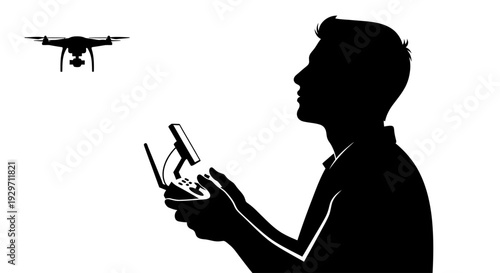 Man with Drone Silhouette: A silhouette of a man engaged with the drone, showcasing the cutting-edge technology and human-machine interface.