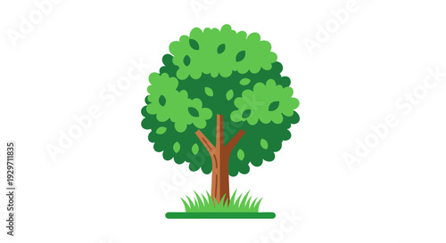 Vibrant Tree Illustration: A cheerful tree illustration, radiating positivity, stands tall with lush green foliage and a sturdy trunk, symbolizing growth, life, and the beauty of nature.