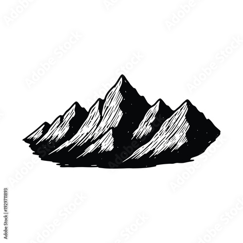 Mountain range hand-drawn sketch in vintage woodcut style graphic element