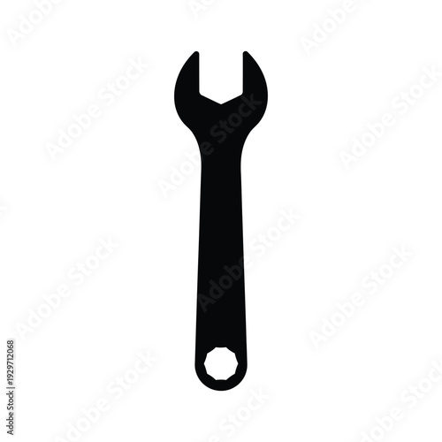 Wrench silhouette icon for repair and maintenance, minimalist black graphic on white background