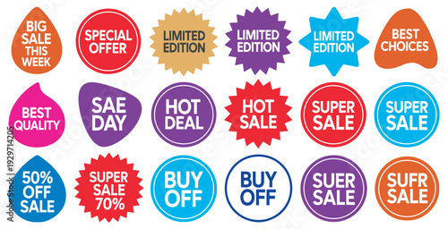 Sale and Promotion Badge Icon Set, Special Offer Labels, Discount Tags, Limited Edition Badge Collection
