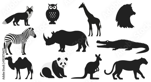 Animal Silhouettes Collection: A striking collection of animal silhouettes, elegantly rendered in shades of black, bringing an artistic touch to the untamed wilderness.