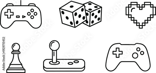 Collection of classic gaming icons and symbols, representing entertainment and fun.