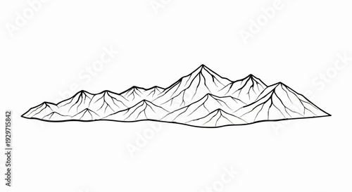 A minimalist line drawing depicts a range of jagged mountain peaks