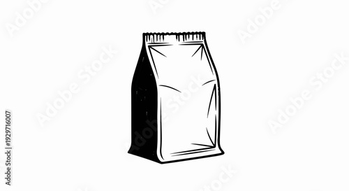 A black and white illustration of a sealed food bag with creases and a serrated top