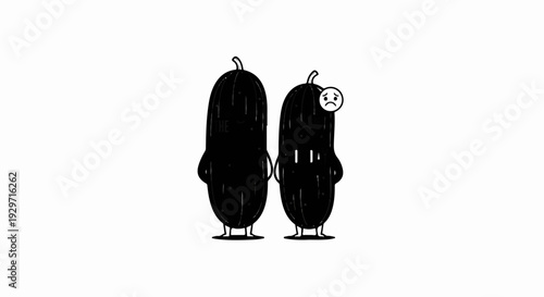 Two cartoon cucumbers, one appears happy, the other sad