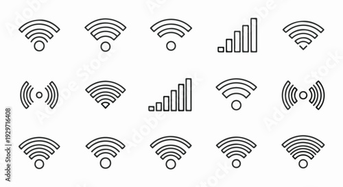 A collection of wireless signal icons, including wifi symbols and signal strength bars