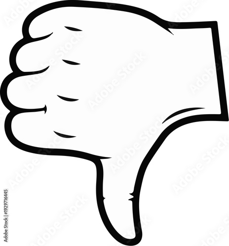 Black and white illustration of a hand with thumb down