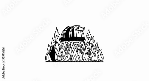 Observatory dome on fire, surrounded by flames