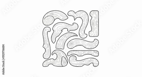 A collection of curved wooden tools for drawing and design