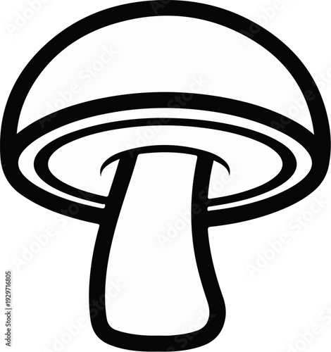 A stylized black and white outline of a mushroom