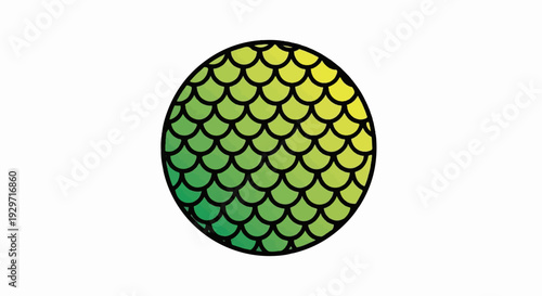 A circular graphic displays a gradient of green and yellow scales on a white background