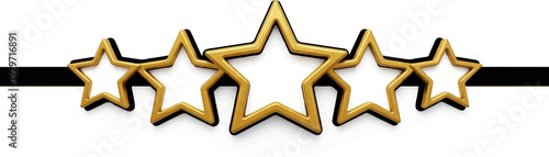 Five gleaming gold stars with a black stripe across them