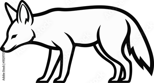 Stylized black outline of a fox with large ears, alert eyes, and a bushy tail