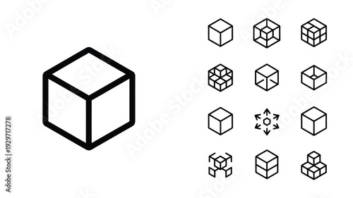  Cube Outline Icon Set 3D Geometry Box Structure Editable Stroke Vector Illustration Collection Isolated