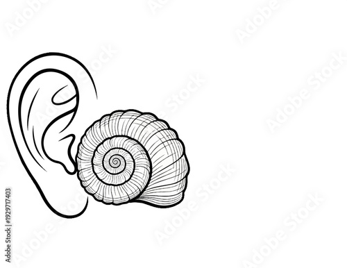 Stylized ear with spiral seashell filling its opening