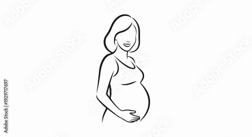 Stylized line drawing of a smiling pregnant woman cradling her belly
