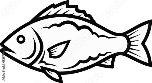 Stylized black and white illustration of a fish