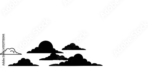 A collection of stylized clouds, some solid black, one outlined in white against a white background