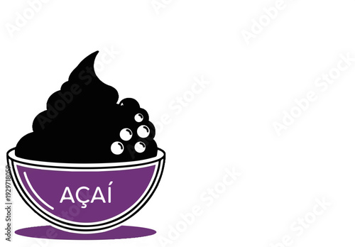 A purple bowl filled with dark purple frozen dessert topped with berries