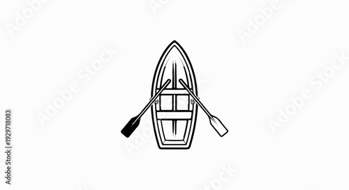 Top view of a rowboat with two oars resting inside, isolated on a white background