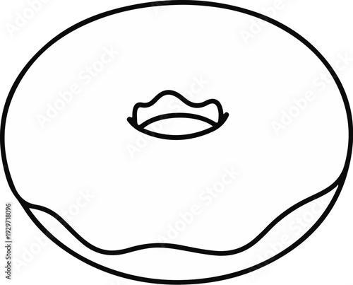 A simple black and white outline of a single glazed donut with a hole in the center