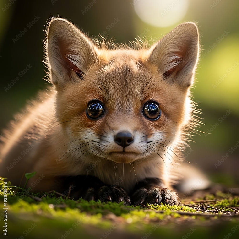 Obraz premium Cute baby red fox kit portrait.