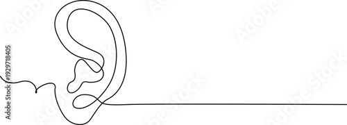 A detailed illustration of a human ear with a horizontal line extending from it Vector