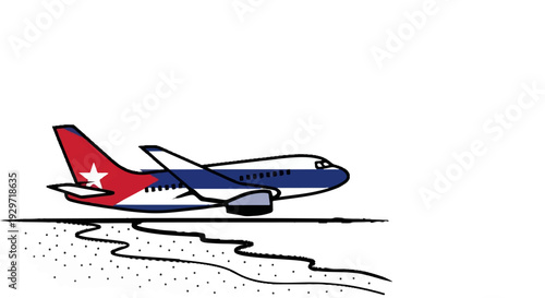 Airplane with Cuban flag livery landing on a rough terrain