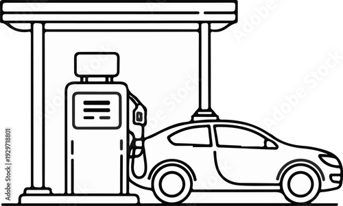 A car is at a gas station filling up with fuel from a pump