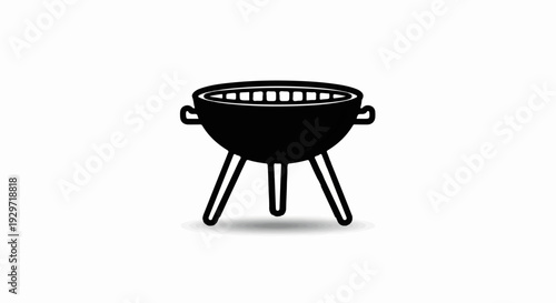 Black silhouette of a three-legged barbecue grill with a slatted grate