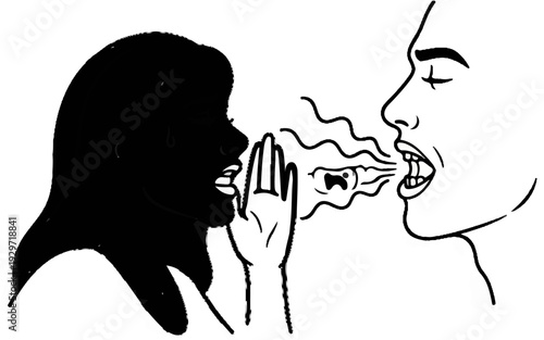 Two people sharing a secret, one whispering and one listening intently