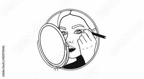 Woman applying eyeliner using a hand mirror, close-up eye makeup application