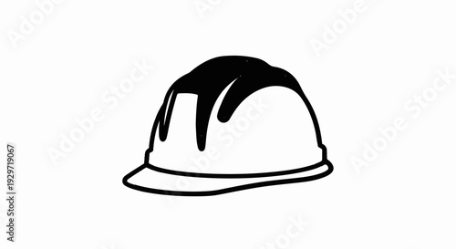 A hand-drawn outline of a hard hat with a solid black top