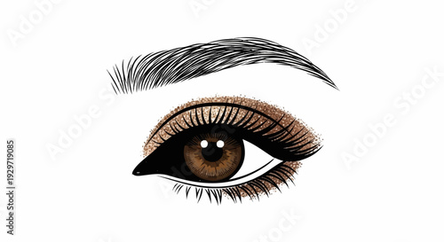 Detailed artistic eye with sparkling eyeshadow and defined eyebrow