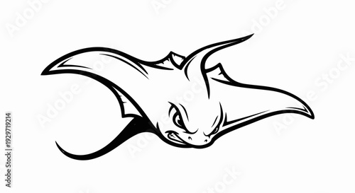 Aggressive manta ray stylized illustration with sharp fins and fanged mouth