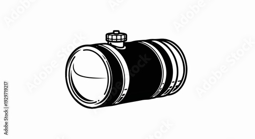 A black and white illustration of a horizontal cylindrical fuel tank with a cap