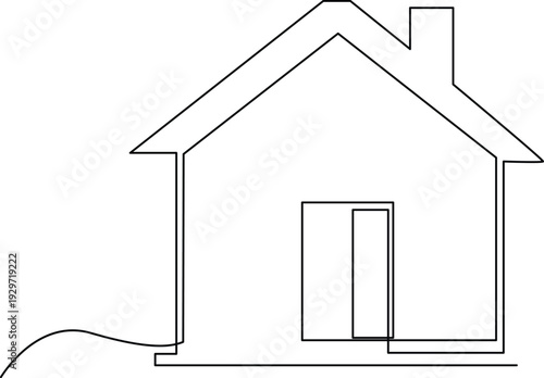 A simple line drawing of a house with a pitched roof and a driveway Vector