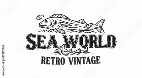 Vintage stylized fish above "Sea World" text with "Retro Vintage" below