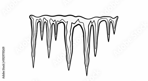 A row of sharp, pointed icicles hanging downwards against a white background