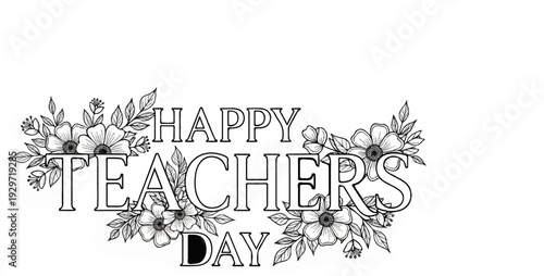 Decorative floral illustration with "Happy Teachers Day" text