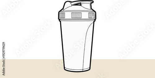 A black and white illustration of a reusable shaker bottle with a flip-top lid