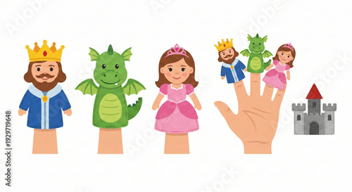 Enchanting Finger Puppet Set A King, Dragon, and Princess for Imaginative Children's Fairy Tale Storytelling