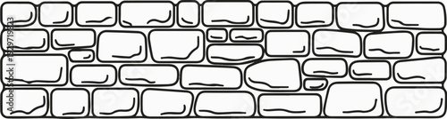 A black and white illustration of a textured stone wall pattern