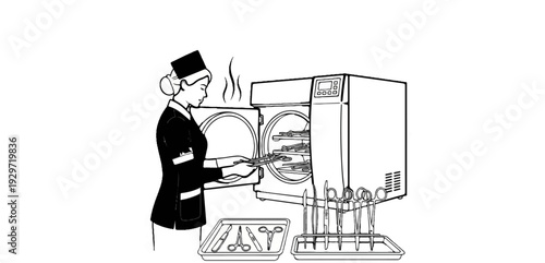 Medical professional loading surgical instruments into an autoclave for sterilization