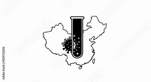 Outline of China with virus in test tube and virus symbol
