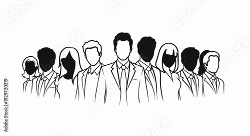 Diverse group of stylized business professionals standing together, united in purpose