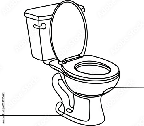 White toilet with open lid and seat in a simple line bathroom plumbing line simple de