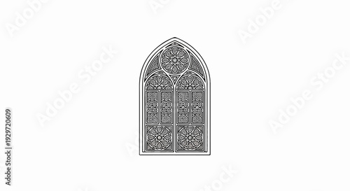 Ornate Gothic window with intricate tracery and rose window detail