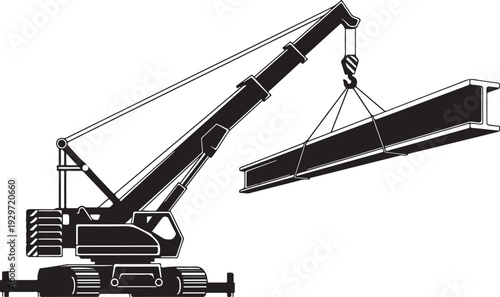 Black and White Construction Crane Vector – Minimal Geometric Industrial Illustration EPS